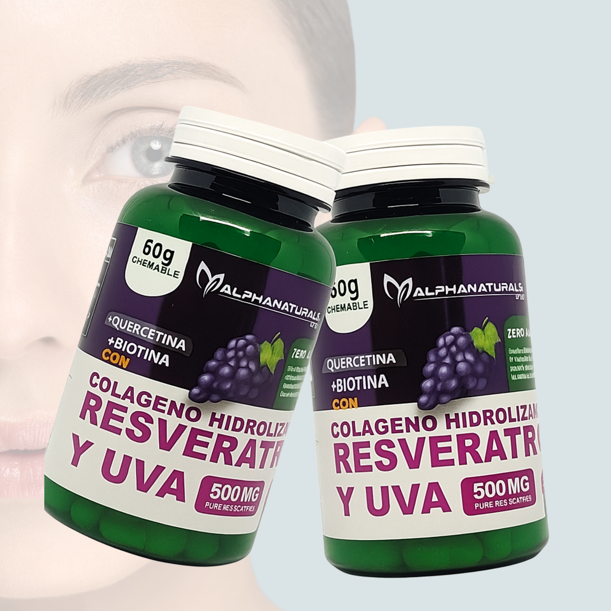 RESVERATROL + COLÁGENO + QUERCETINA + BIOTINA Y UVA - COMBO 2 frascos